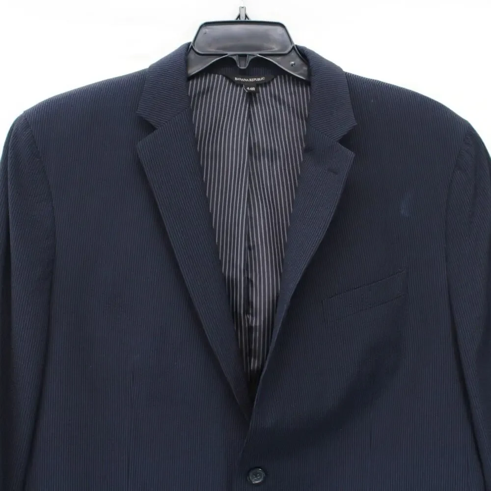 Banana Republic Blazer Jacket Men's Size 44R Herringbone Y2K Classic Pocket Navy
